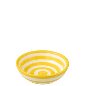 J-Line kom Granada Stripes Low – keramiek – wit/geel – small – Ø 14 cm