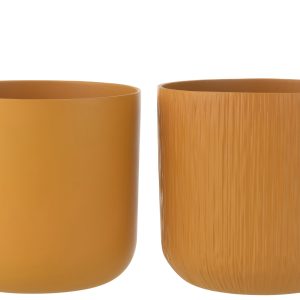 J-Line bloempot Gen – keramiek – oker – XXL – 2 stuks – Ø 26.5 cm