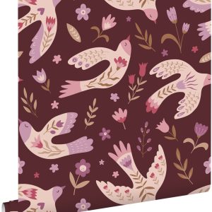 ESTAhome behang bloemen en vogels aubergine paars – 50 x 900 cm – 1317 ESTAhome behang bloemen en vogels aubergine paars – 50 x 900 cm – 1317