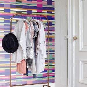 ESTAhome fotobehang grafisch motief roze, paars, blauw en zwart – 200 ESTAhome fotobehang grafisch motief roze, paars, blauw en zwart – 200
