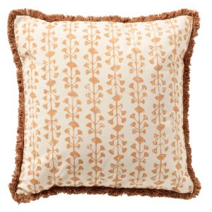 FRANCINE – kussenhoes 45×45 cm – 100% katoen – bladmotief en franjes – FRANCINE – kussenhoes 45×45 cm – 100% katoen – bladmotief en franjes –