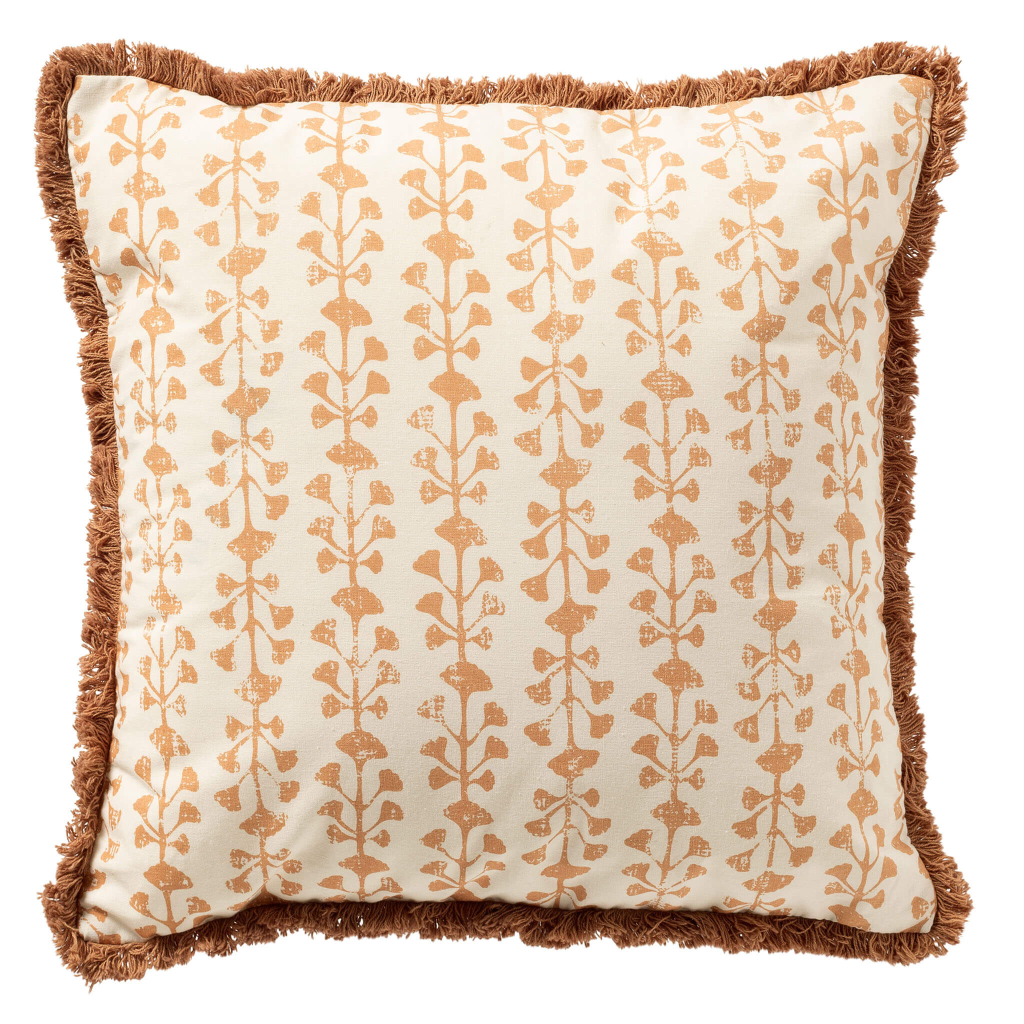 FRANCINE - sierkussen 45x45 cm - 100% katoen - bladmotief en franjes -