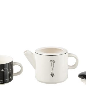 J-Line theepot + tas – keramiek – zwart/wit – giftbox