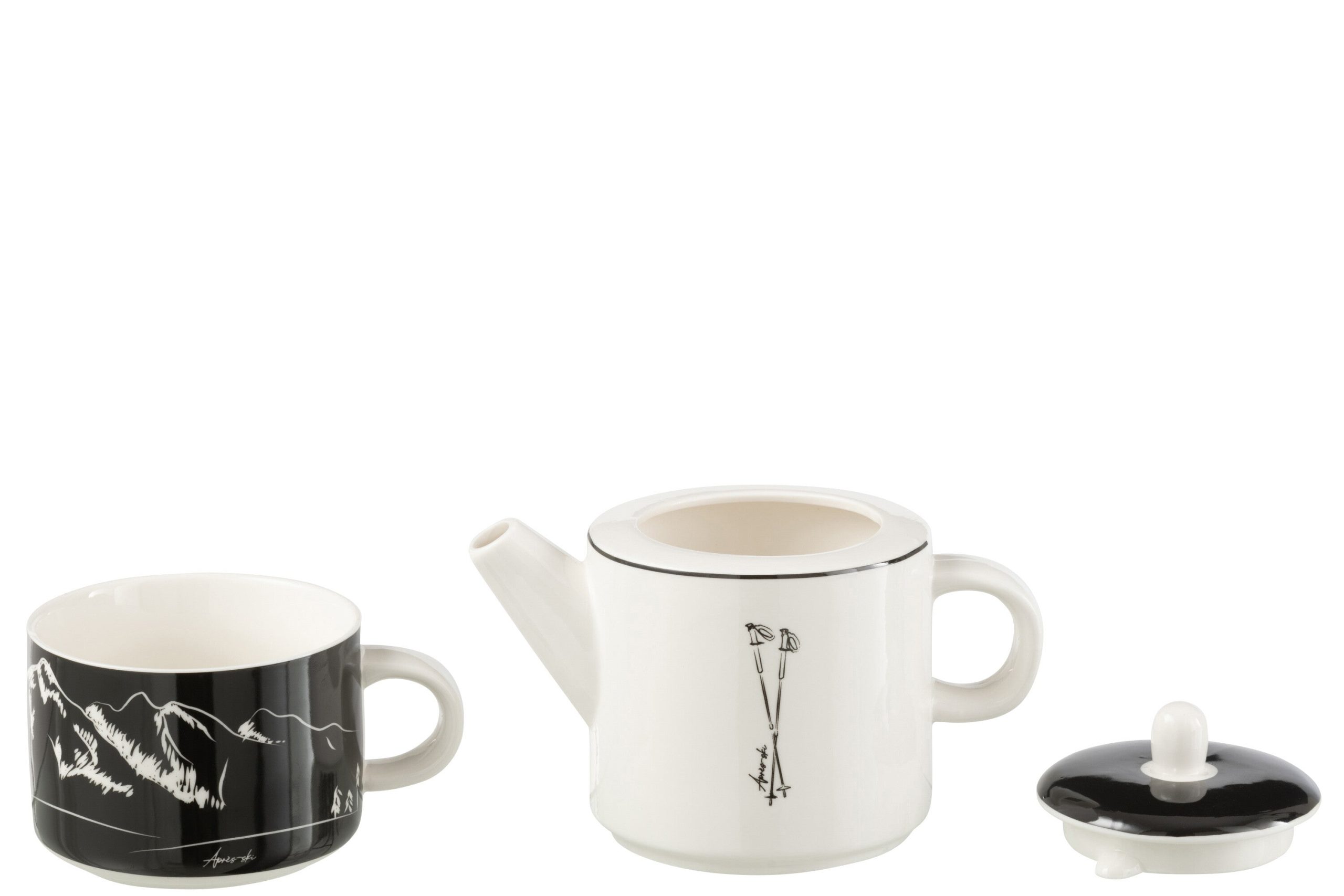 J-Line theepot + tas - keramiek - zwart/wit - giftbox