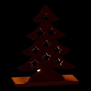 J-Line theelichthouder Kerstboom – aluminium/hout – goud – large