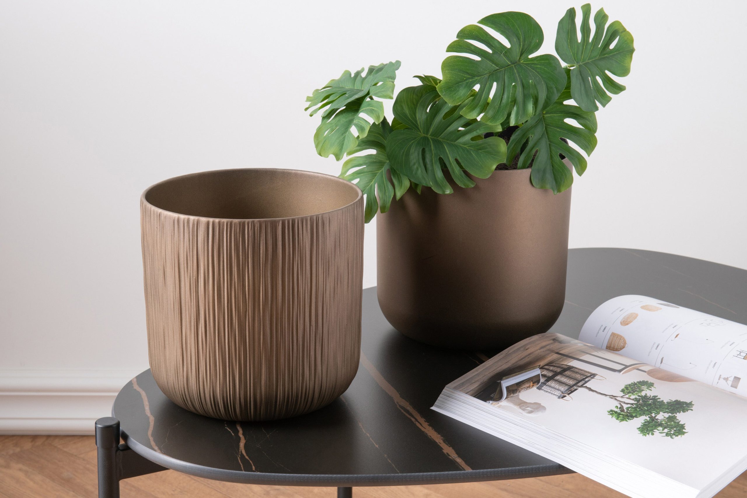 J-Line bloempot Gen - keramiek - goud/koper - extra large - 2 stuks -