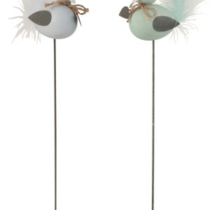 J-Line figuur Vogel Op Stok – hout/metaal – blauw – 2 stuks J-Line figuur Vogel Op Stok – hout/metaal – blauw – 2 stuks