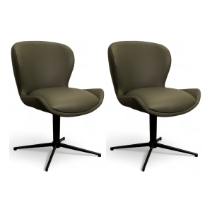 Furnhouse eetkamerstoel Nicklas – Olijfgroen – Leer – Set van 2
