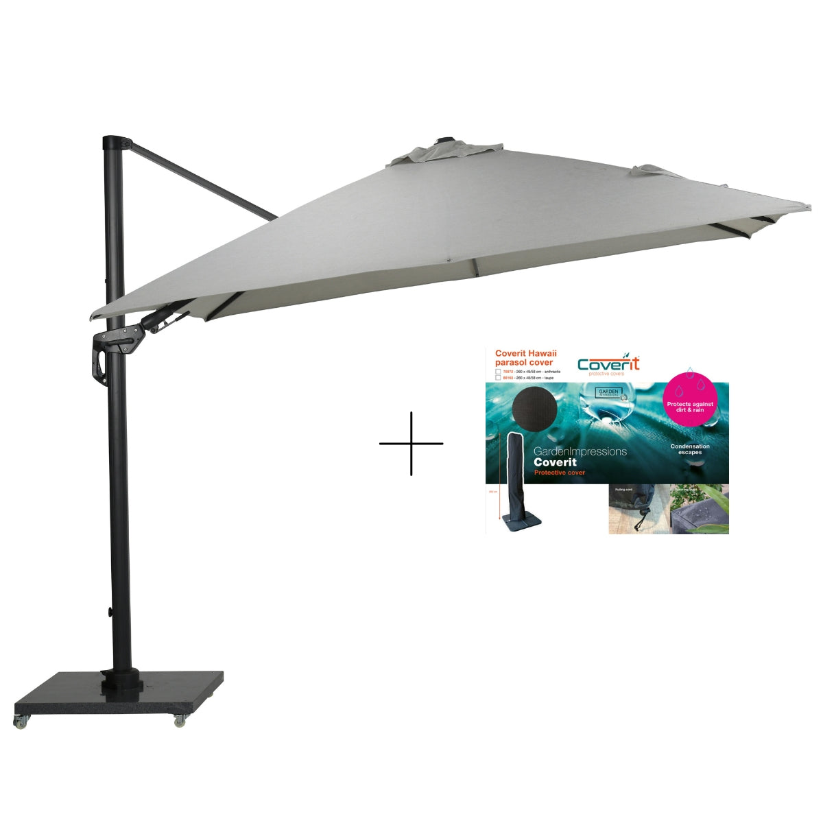 Garden Impressions Hawaii deluxe parasolset 300x300 carbon black royal