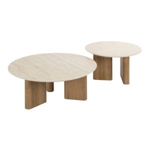 Giga Meubel Salontafel Romano – Travertin – Set van 2 – 76x76x30cm