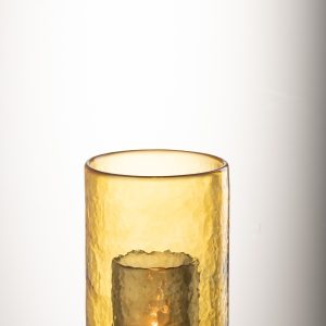 J-Line theelichthouder Dubbel – glas – geel – small