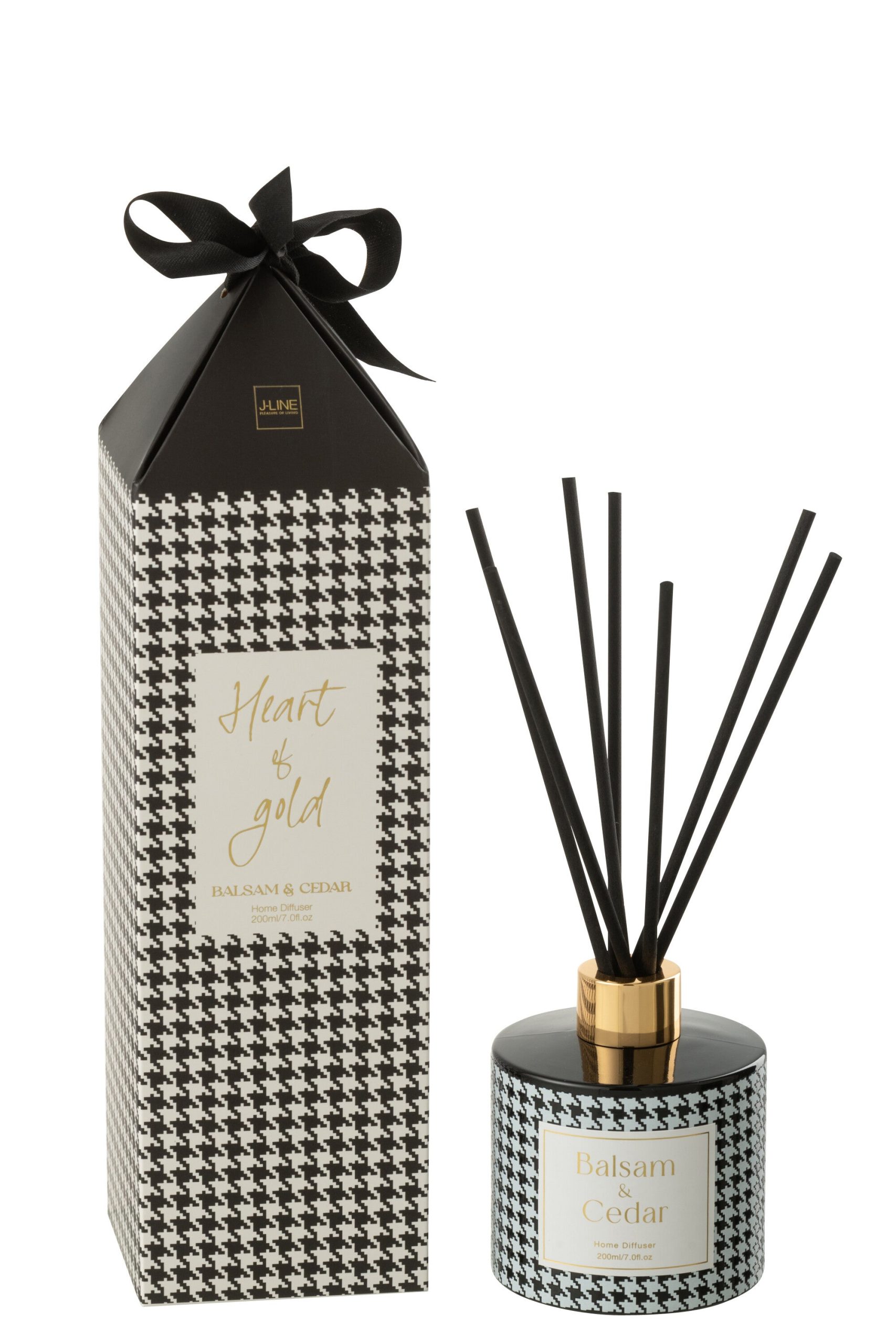 J-Line geurstokjes Heart Of Gold - Balsam & Cedar - glas - wit/zwart