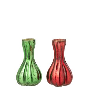 J-Line vaas Soliflore – verre – rood/groen – small – 2 stuks