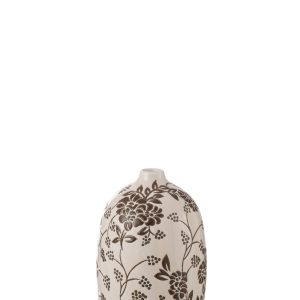 J-Line vaas Zen Ovaal – porslein – wit/zwart – 24 cm hoog