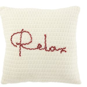 J-Line kussen Gebreid Relax – polyester/acryl – wit/rood