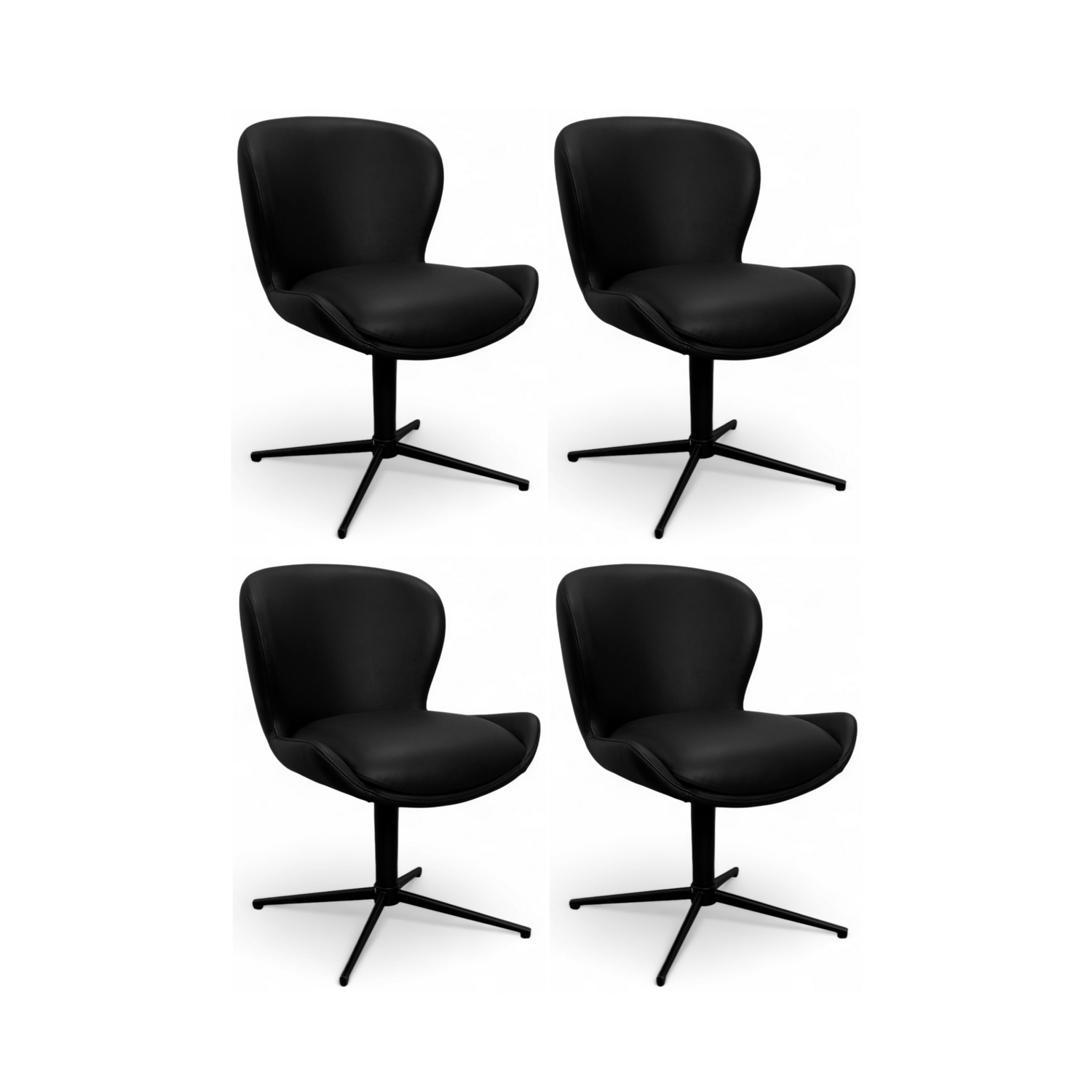 Furnhouse eetkamerstoel Nicklas - Zwart - Leer - Set van 4