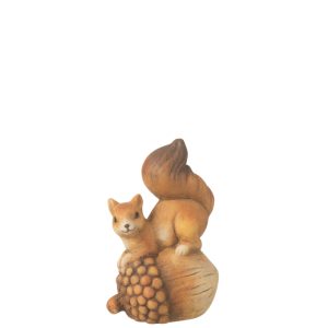 J-Line decoratie Eekhoorn op eikel – porselein – bruin – small