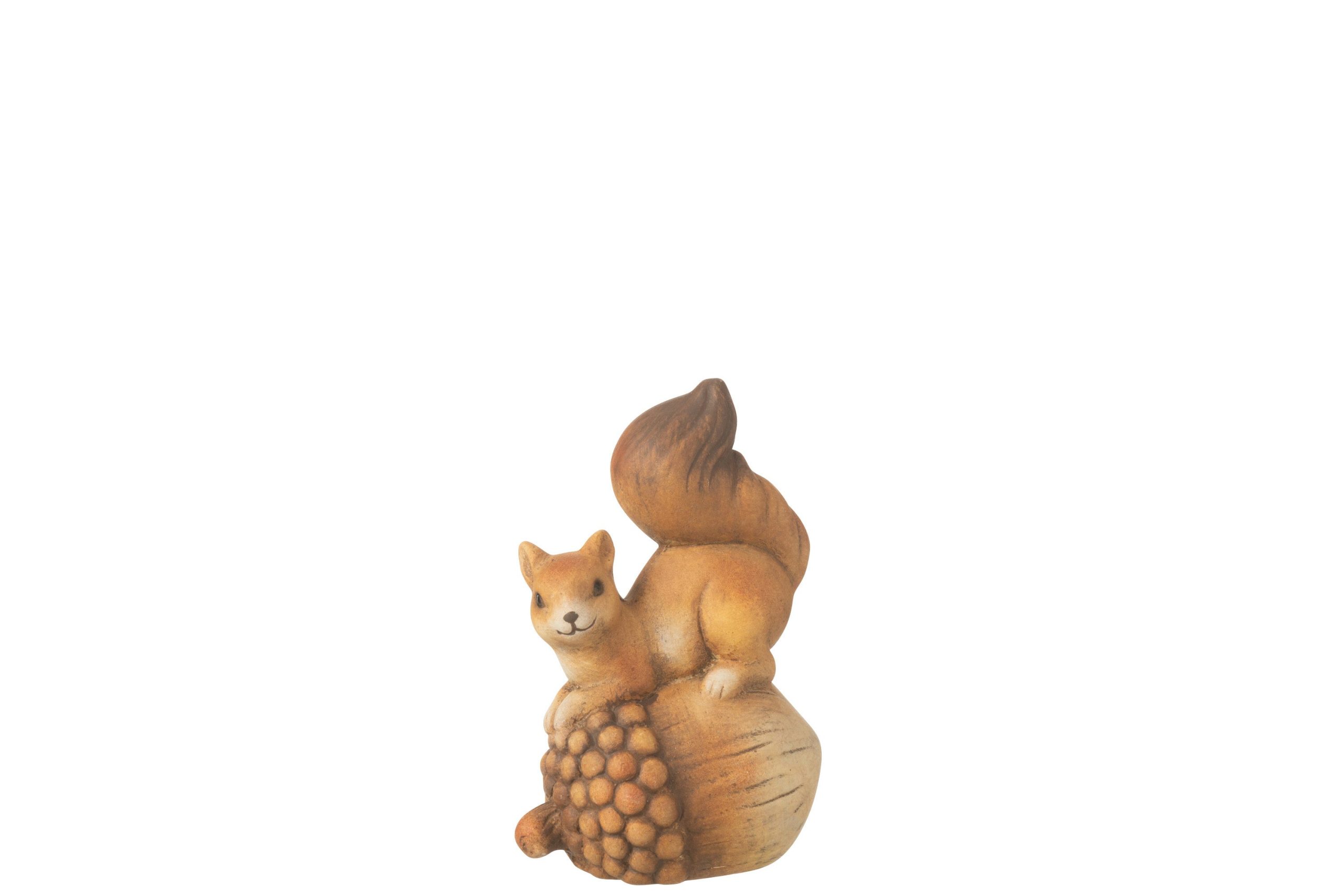 J-Line decoratie Eekhoorn op eikel - porselein - bruin - small