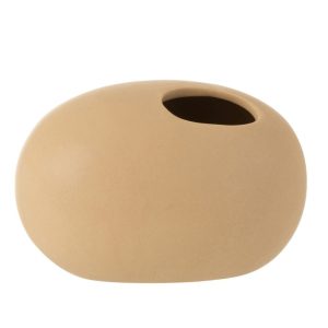 J-Line vaas Ovaal – keramiek – beige – small – 2 stuks – Ø 10 cm