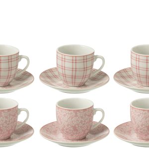 J-Line kop + schoteltje – keramiek – lichtroze/wit – doos van 6