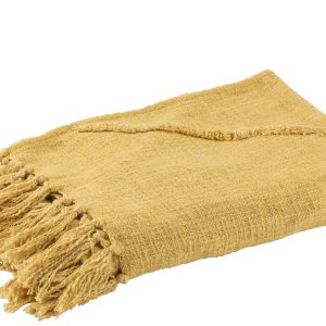 J-Line plaid Floches – katoen – mosterd – 190 x 56 cm J-Line plaid Floches – katoen – mosterd – 190 x 56 cm