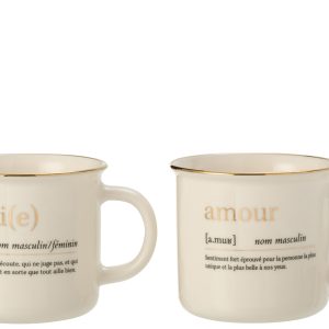 J-Line mok Boodschap Amour Ami – keramiek – goud – 2 stuks J-Line mok Boodschap Amour Ami – keramiek – goud – 2 stuks