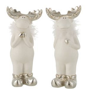 J-Line kerstfiguur Rendier – keramiek – wit/zilver – large – 2 stuks J-Line kerstfiguur Rendier – keramiek – wit/zilver – large – 2 stuks