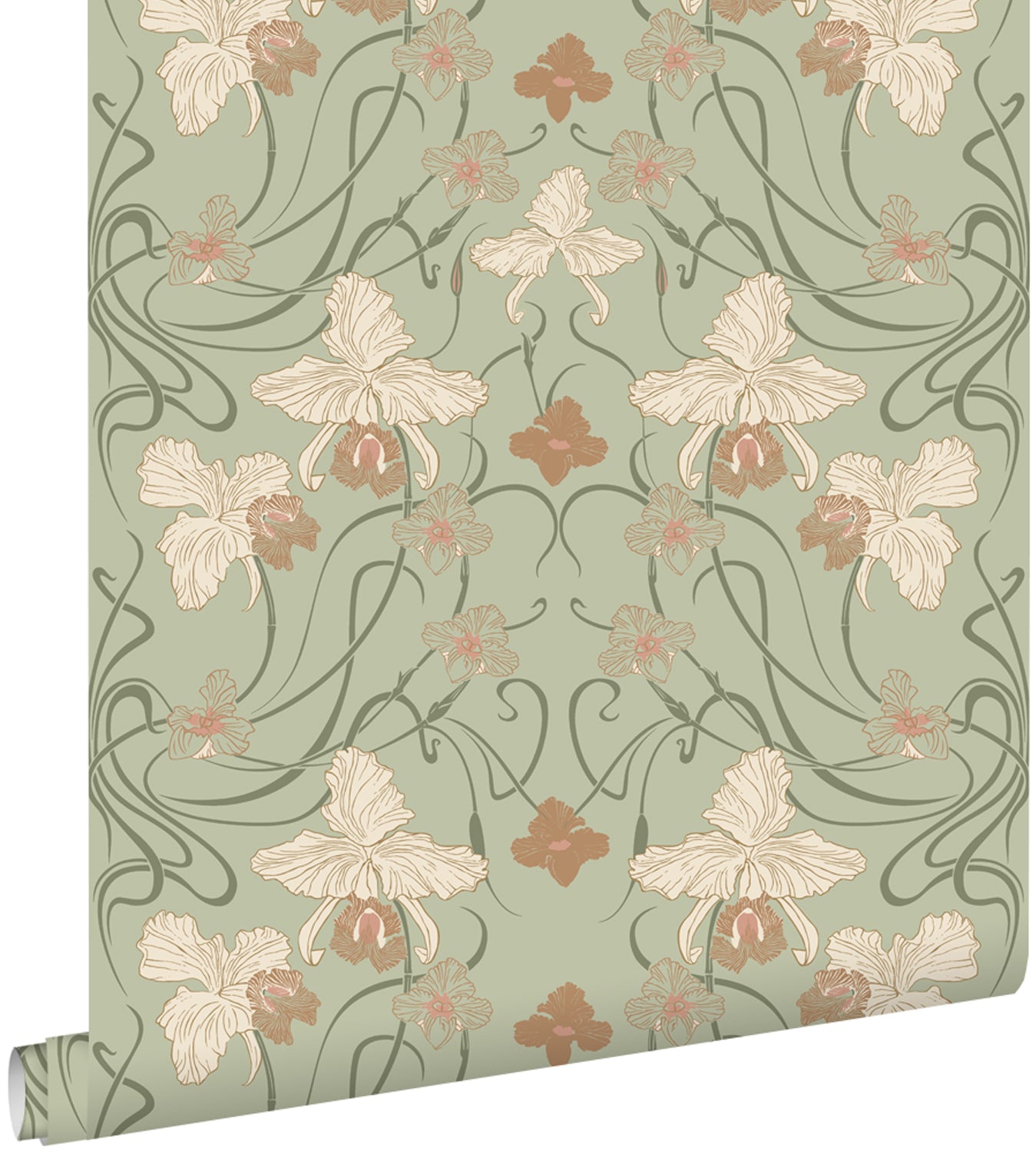 ESTAhome behang vintage bloemen in art nouveau stijl groen 53 cm x 10.