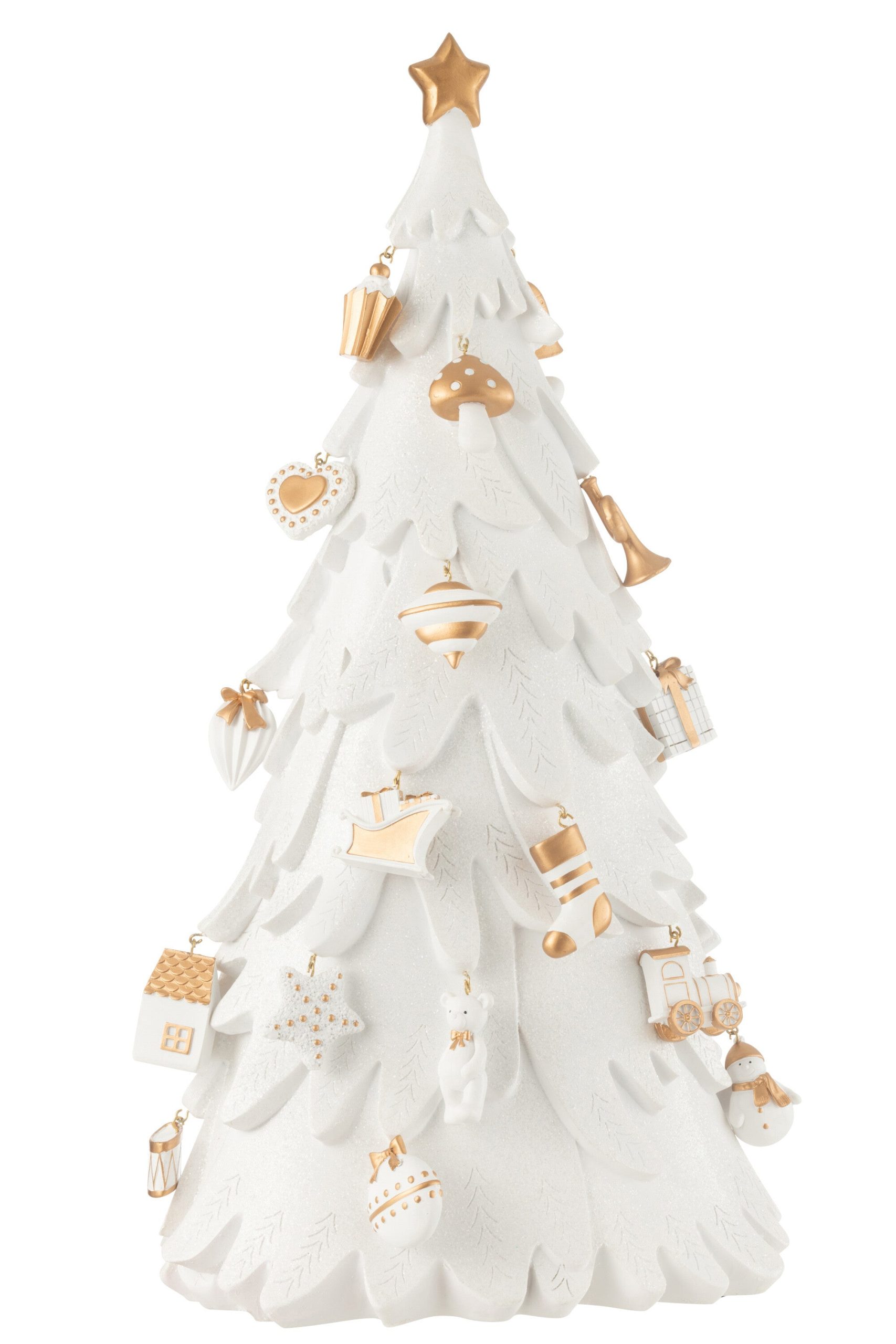 J-Line decoratie Kerstboom ornamenten - polyresin - wit/goud - large