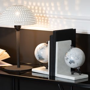 J-Line tafellamp Paddenstoel Bolletjes – metaal – wit/zwart – small