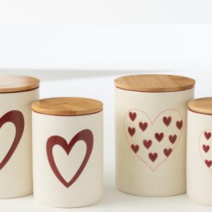 J-Line voorraadpot – porselein – wit/rood – small – 2 stuks