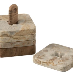 J-Line onderzetter – marmer/hout – beige – 4 stuks