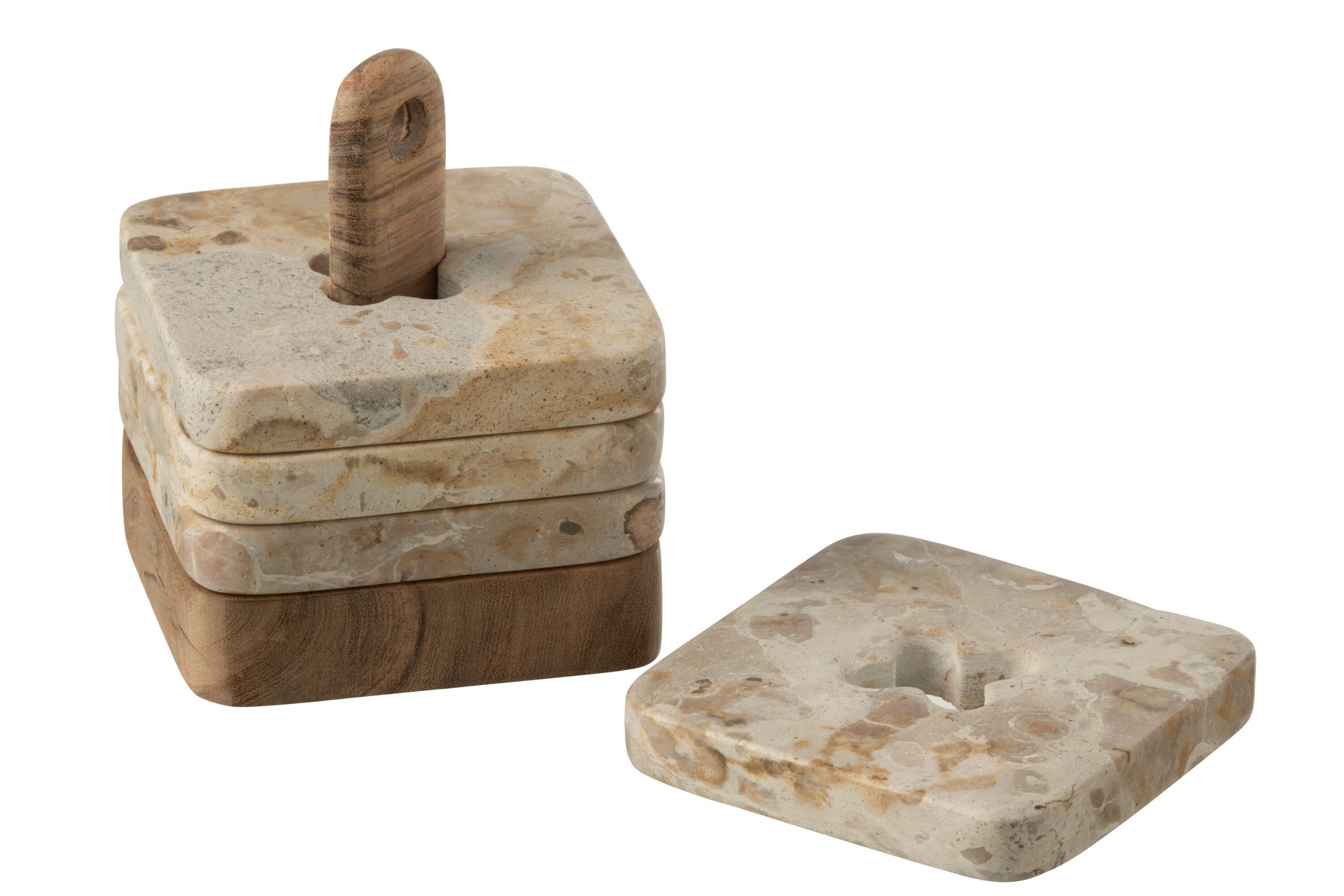 J-Line onderzetter - marmer/hout - beige - 4 stuks