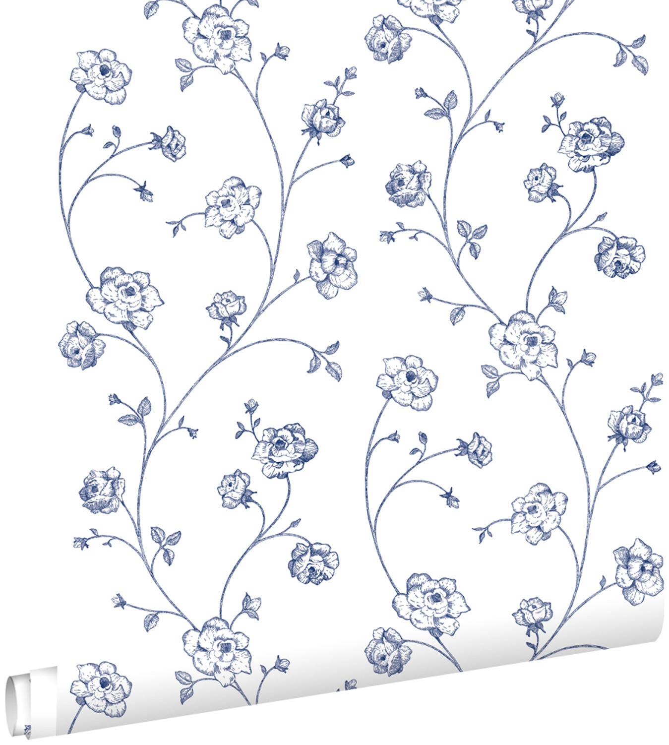 ESTAhome behang toile de jouy rozen wit en blauw - 53 cm x 10.05 m - 1