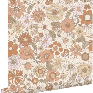 ESTAhome behang retro bloemen terracotta en lichtbeige – 53 cm x 10.05