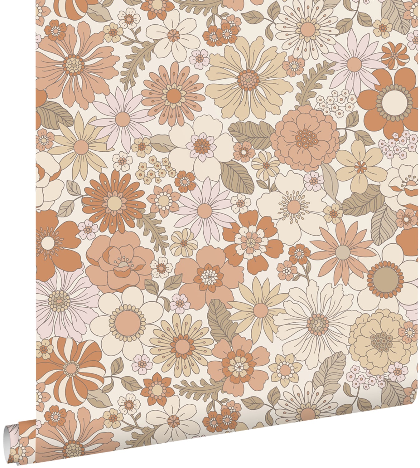 ESTAhome behang retro bloemen terracotta en lichtbeige - 53 cm x 10.05