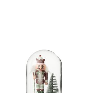J-Line Decoratieve stolp Notenkraker – glas – kerstrood/donkergroen –