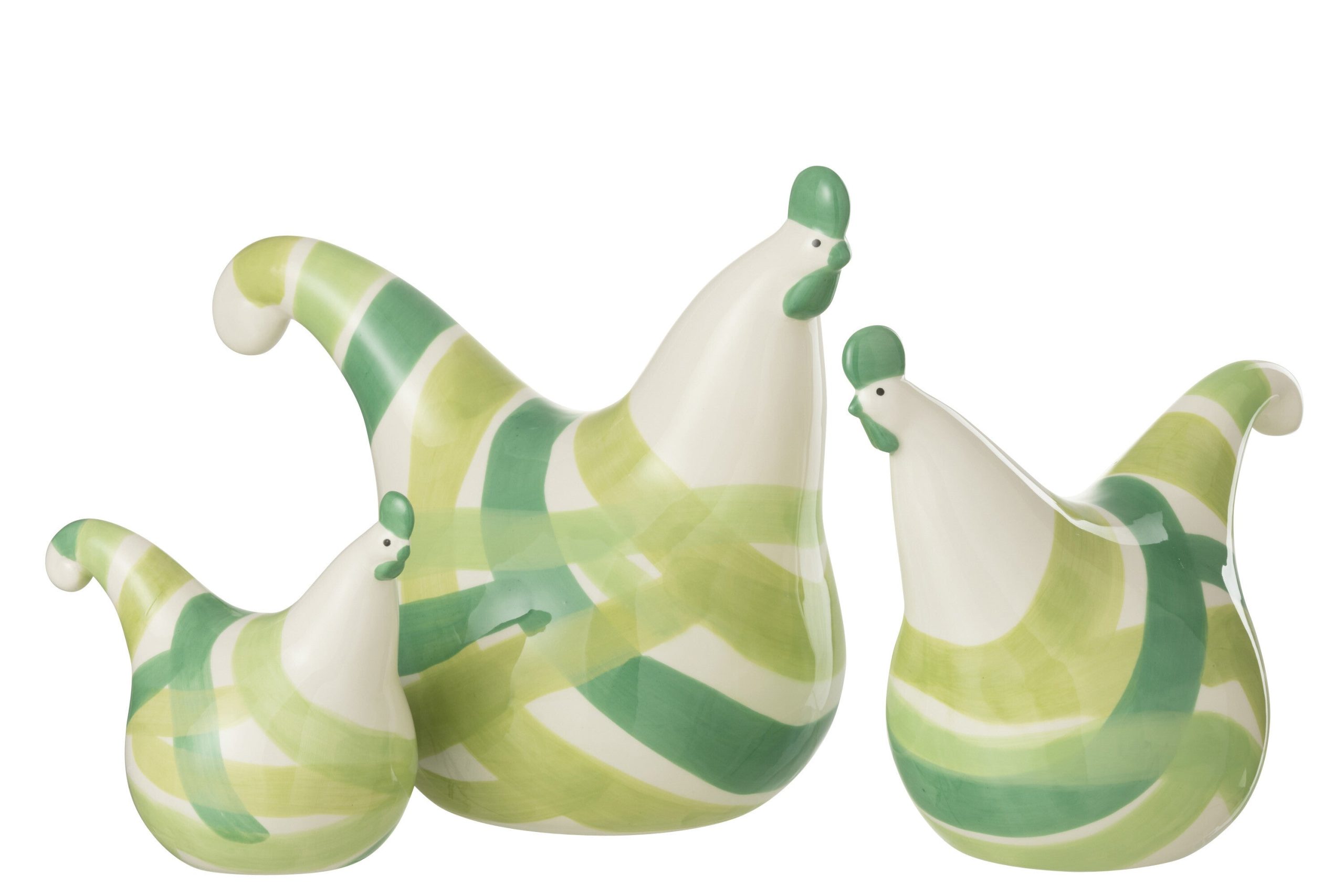 J-Line decoratie Hanen Lijnen Dolomiet - keramiek - groen - set van 3
