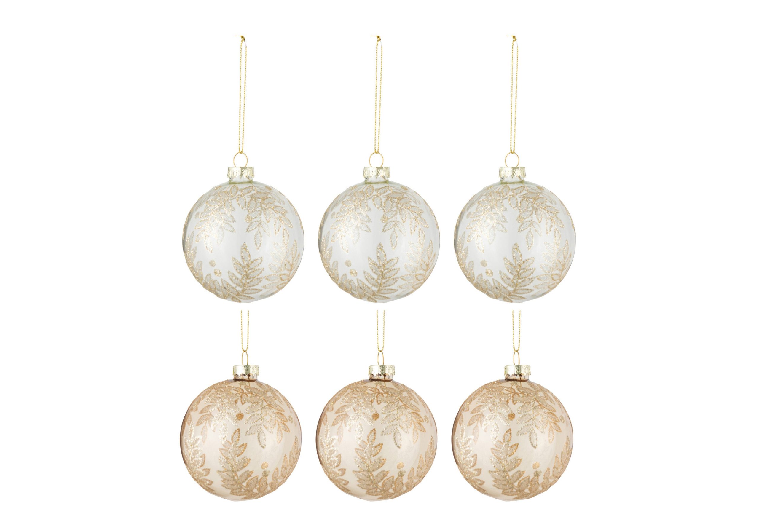 J-Line kerstbal Blaadjes - glas - transparant - beige/goud - small - d