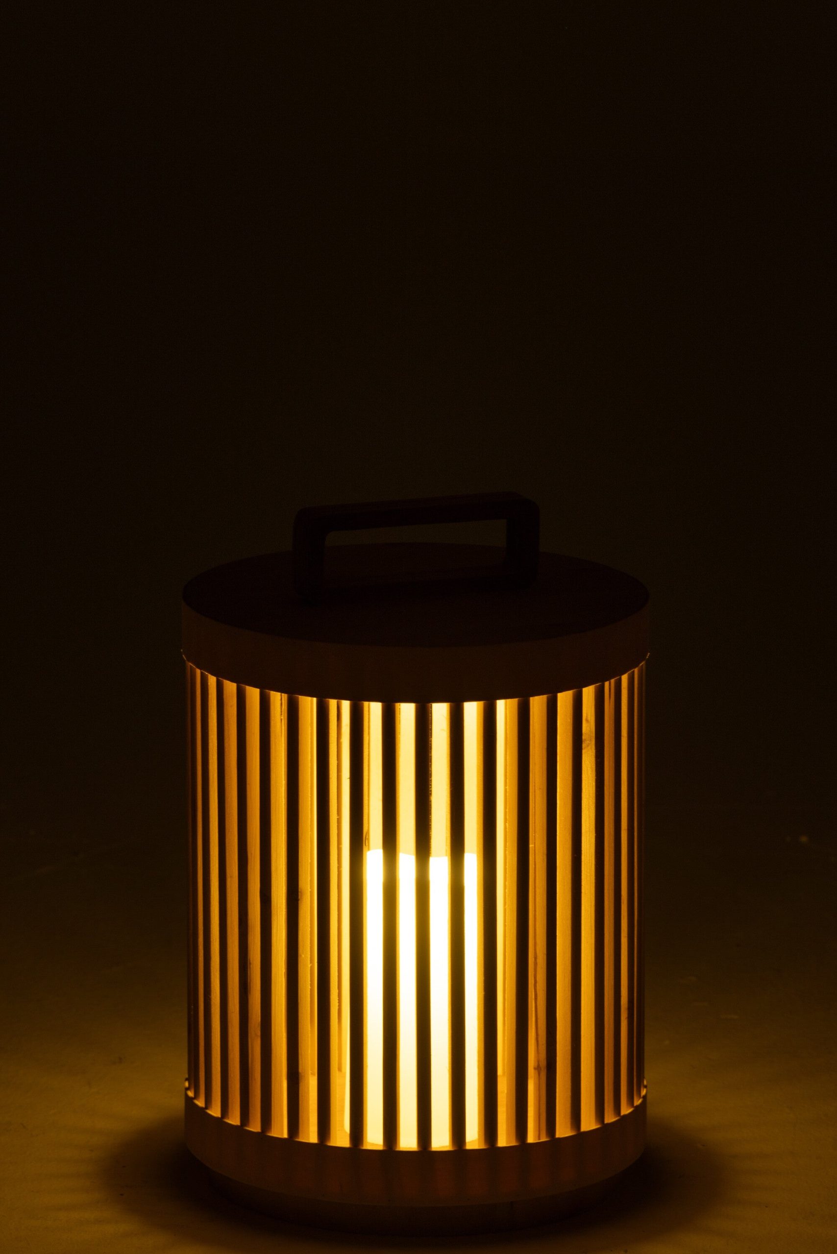 J-Line lamp Cylinder - sparhout - naturel - large - LED lichtjes