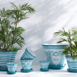 J-Line bloempot Granada Handmade + Painted – keramiek – aqua – extra l