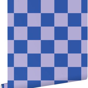 ESTAhome behang geblokt motief lila paars en koningsblauw – 53 cm x 10 ESTAhome behang geblokt motief lila paars en koningsblauw – 53 cm x 10