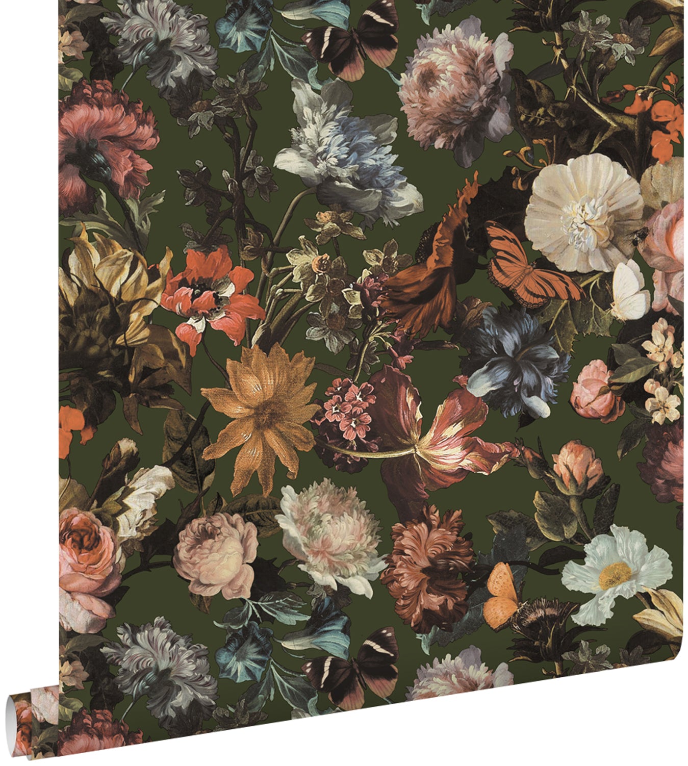 ESTAhome behang bloemen vergrijsd olijfgroen - 53 cm x 10.05 m - 13917