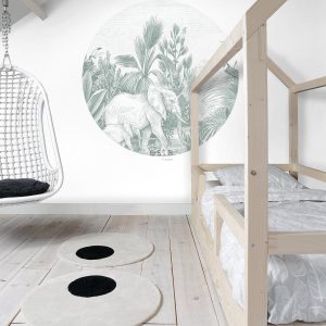 ESTAhome zelfklevende behangcirkel jungle-motief groen – Ø 140 cm – 15