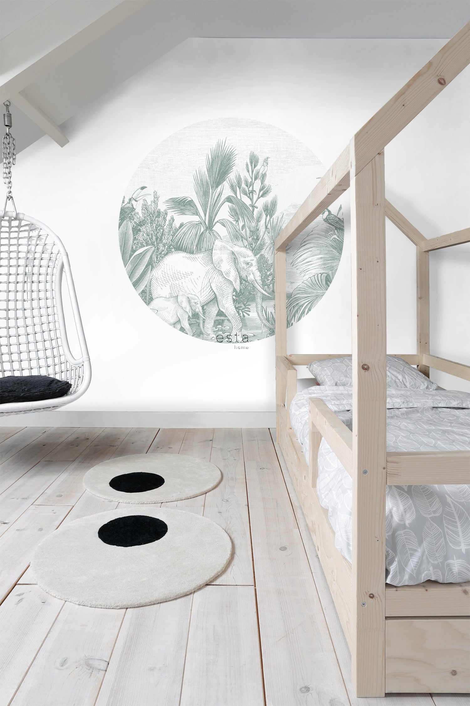 ESTAhome zelfklevende behangcirkel jungle-motief groen - Ø 140 cm - 15