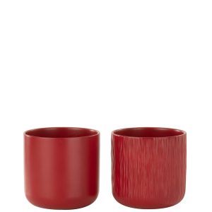 J-Line bloempot Gen – keramiek – rood – medium – 2 stuks – Ø 15 cm J-Line bloempot Gen – keramiek – rood – medium – 2 stuks – Ø 15 cm