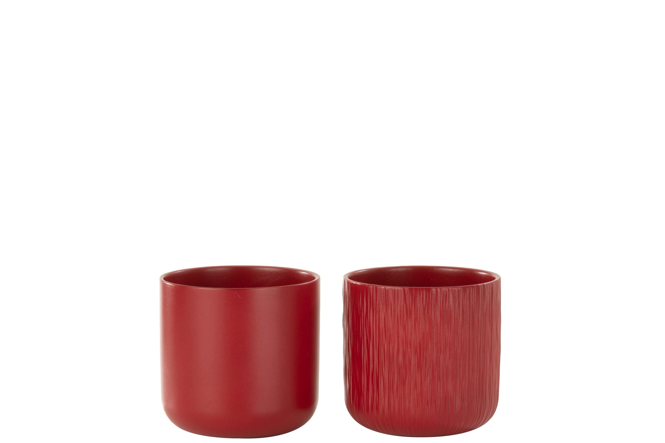 J-Line bloempot Gen - keramiek - rood - medium - 2 stuks - Ø 15 cm