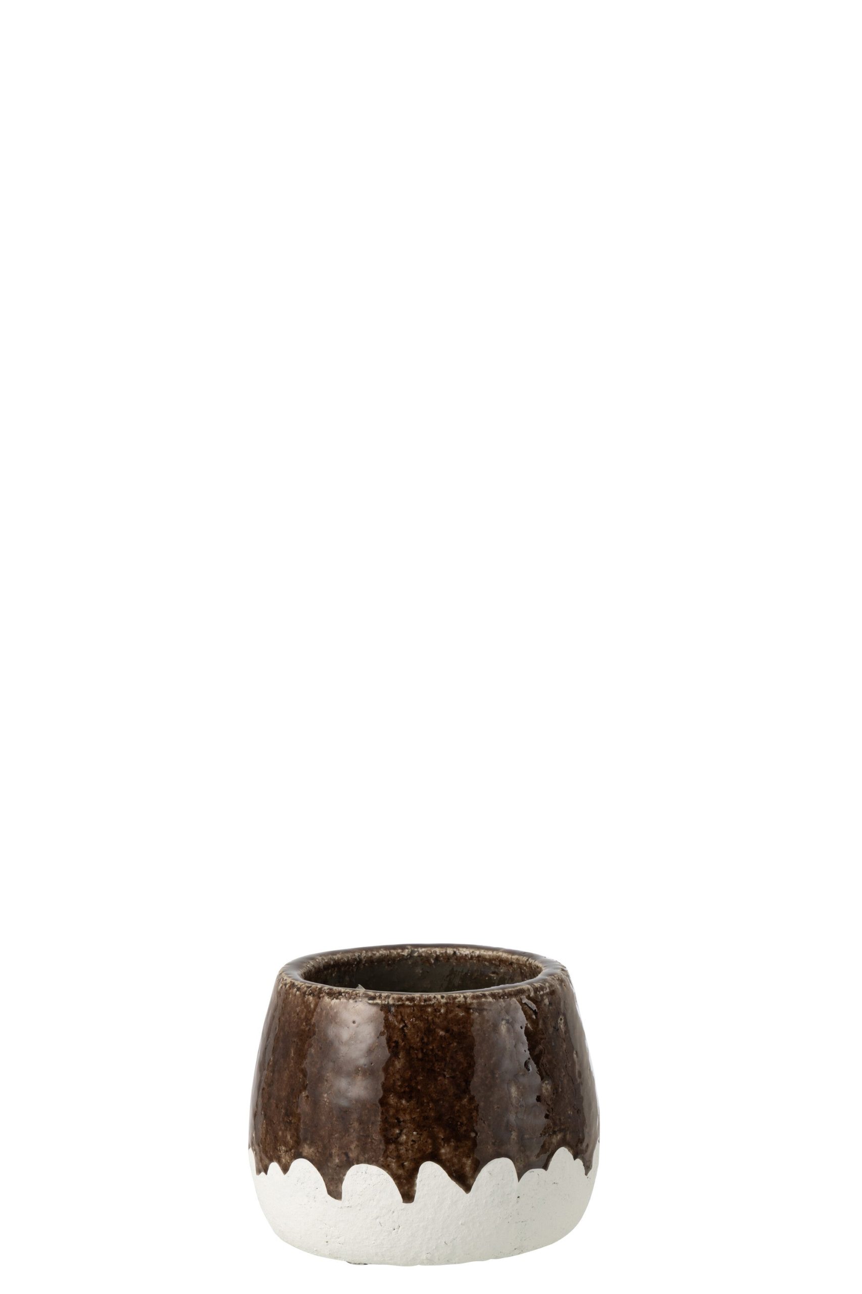 J-Line bloempot 2 Delig - keramiek - wit/bruin - medium
