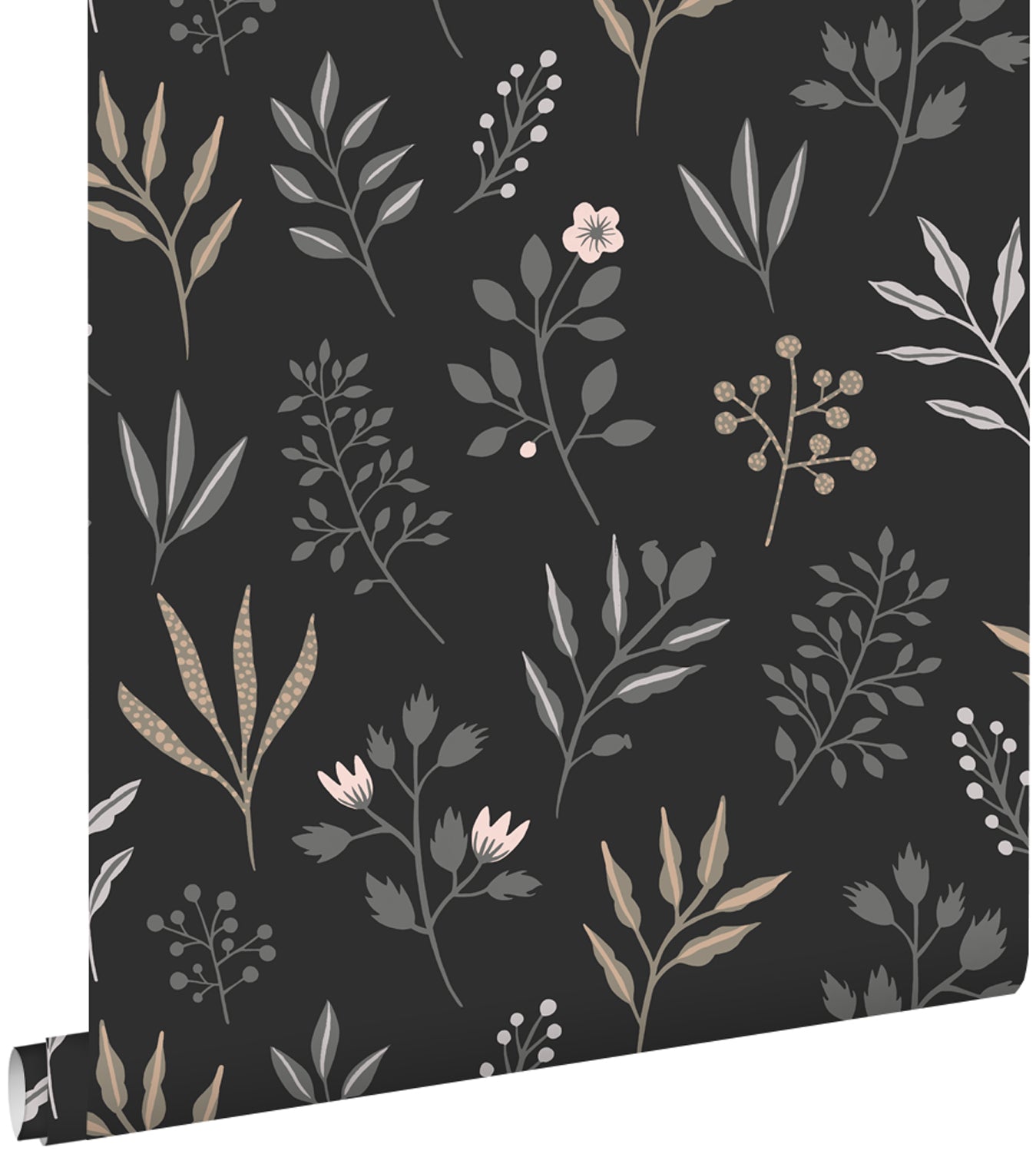 ESTAhome behang bloemmotief in Scandinavische stijl zwart - 53 cm x 10