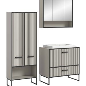 Badkamer 3 Delen Lichtgrijs, Crèmekleurig – 154 x 192 x 48cm, 154 x 19 Badkamer 3 Delen Lichtgrijs, Crèmekleurig – 154 x 192 x 48cm, 154 x 19